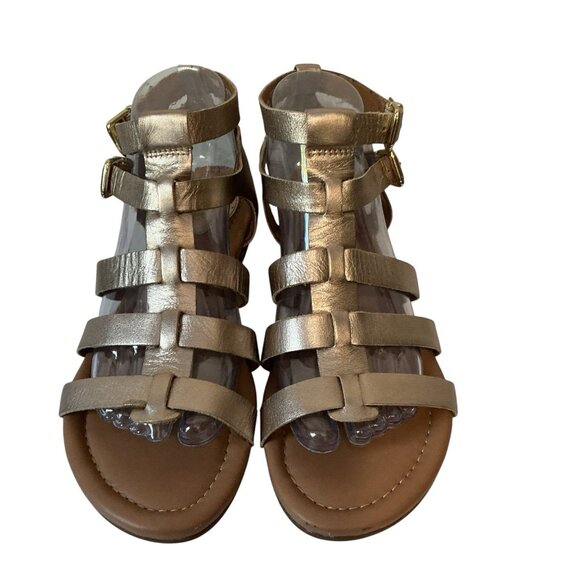 Clarks Artisan Gladiator Sandals 8.5 Gold Metallic Leather Strappy Comfort - Picture 7 of 13